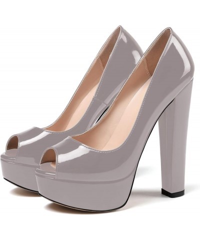 Women's Peep Toe Platform Pumps Chunky Heel Slip On Weding Party Evening Dress Shoes Grey $24.20 Pumps