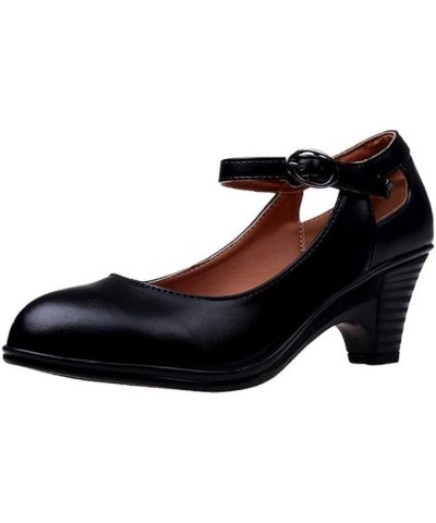 Pumps for Women Mary Jane Shoes Buckle Closure Leather Round-Toe Mid Heel Music Concert Pumps Shoe Black $21.23 Pumps