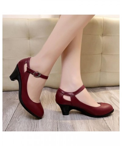 Pumps for Women Mary Jane Shoes Buckle Closure Leather Round-Toe Mid Heel Music Concert Pumps Shoe Black $21.23 Pumps