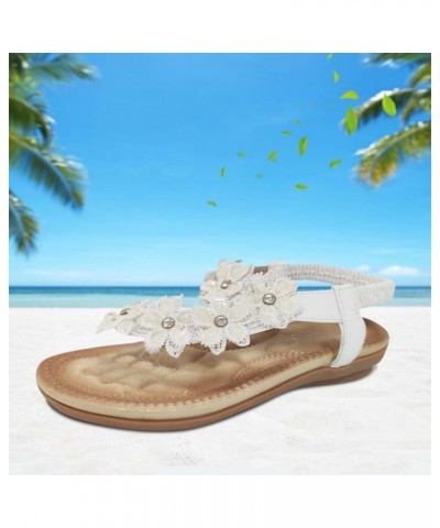 Women Low Wedge Flats Sandals Walking Platform Sandals Summer Platform Slip Ons Bohemian Rhinestone Beaded Dress Shoes Xiezi-...