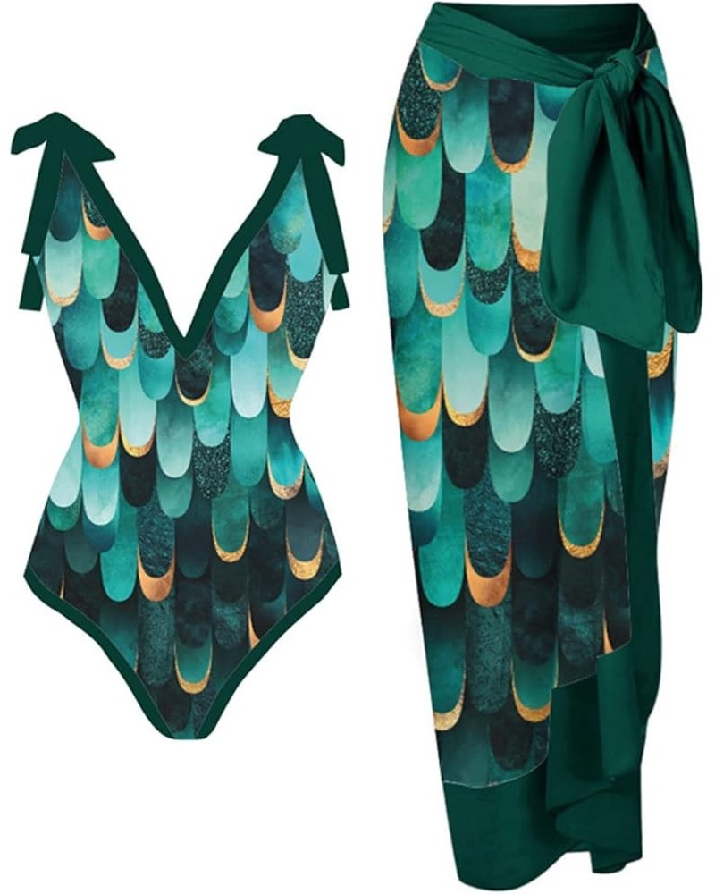 Ladies Swim Suits Piece Cover UP Two Piece Vintage Print Swimsuit Monokini Bikini 2 Ruffle Bikini Top with Green $14.10 Boots