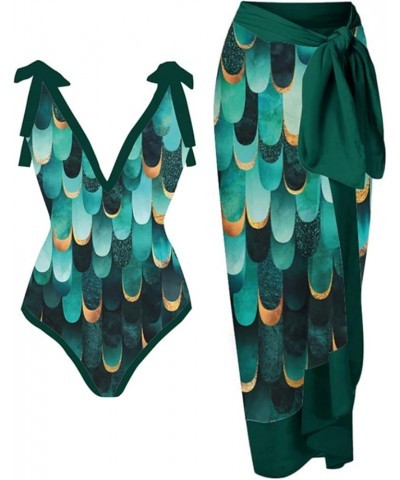 Ladies Swim Suits Piece Cover UP Two Piece Vintage Print Swimsuit Monokini Bikini 2 Ruffle Bikini Top with Green $14.10 Boots