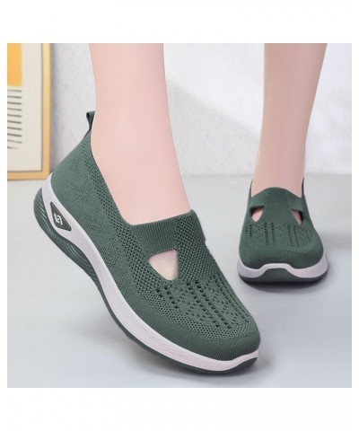 Women's Walking Sneakers Shoes Soft Soled Anti Slip On Flat Heels Single Shoes Net Surface Breathable Causal Shoes Green $11....