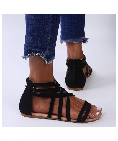 Sandals for Women Dressy Summer Beach Sandals Women's Flat Fashion Zipper Summer Toe Open Breathable Shoes Black 9.5-10 $12.3...