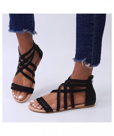 Sandals for Women Dressy Summer Beach Sandals Women's Flat Fashion Zipper Summer Toe Open Breathable Shoes Black 9.5-10 $12.3...