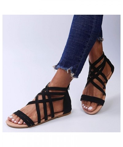 Sandals for Women Dressy Summer Beach Sandals Women's Flat Fashion Zipper Summer Toe Open Breathable Shoes Black 9.5-10 $12.3...