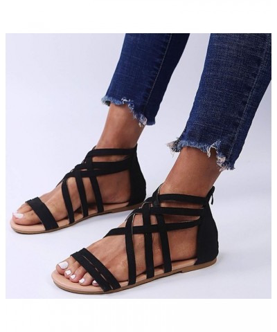 Sandals for Women Dressy Summer Beach Sandals Women's Flat Fashion Zipper Summer Toe Open Breathable Shoes Black 9.5-10 $12.3...