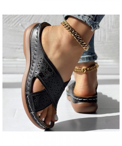 Women's Platform Wedge Sandals Sparkly 2024 Trendy Women's Flat Sandals Lightweight Footwear Black $15.65 Sandals