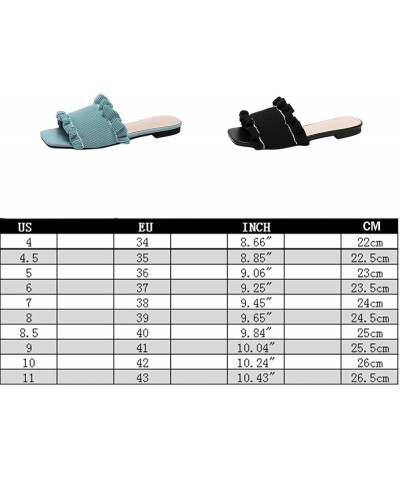 Women's Cute Ruffle Flat Sandals Square Toe Comfort Low Heel Slip On Mules Stretch Knit Slides Sandal Apricot $18.92 Sandals