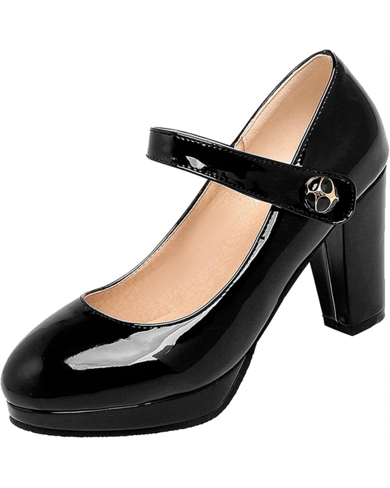 Women Fashion Platforms Heels Pumps with Round Toe Black $29.44 Pumps