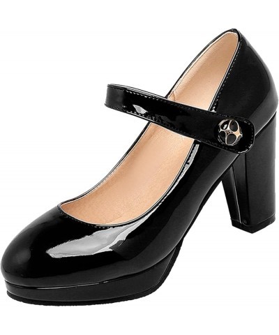 Women Fashion Platforms Heels Pumps with Round Toe Black $29.44 Pumps