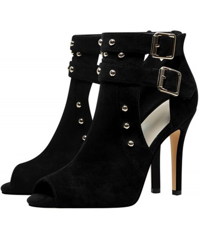 9CM/3.54IN Ladies Sexy High Heels Rivet Fish Mouth Open Toe High Heels Black $38.63 Pumps