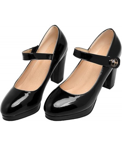 Women Fashion Platforms Heels Pumps with Round Toe Black $29.44 Pumps