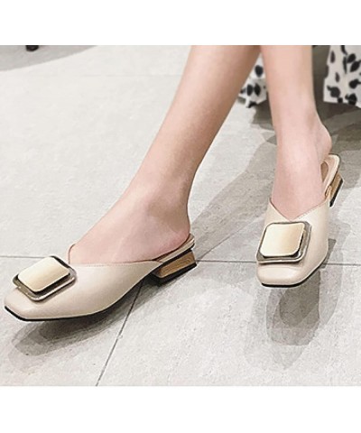 Women's Every Day Side Mules Ease-Going Classic Soft Slip on PU Leather Flat Square Toe Sandals Khaki $30.55 Sandals