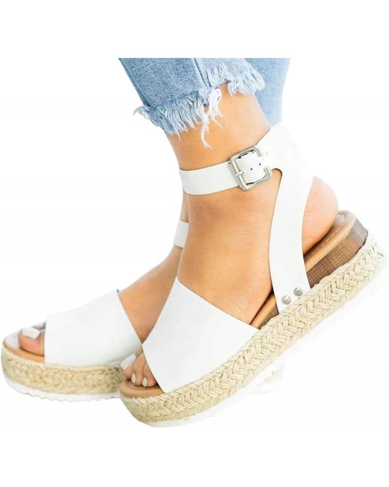 Sandals for Women Dressy Summer,Women's Open Toe Ankle Strap Espadrille Wedge Platform Sandals Casual Braided Sandals $17.54 ...