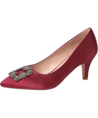 E1492C Women Pumps Comfortable Kitten Heel Rhinestone Evening Prom Wedding Shoes Burgundy $29.07 Pumps