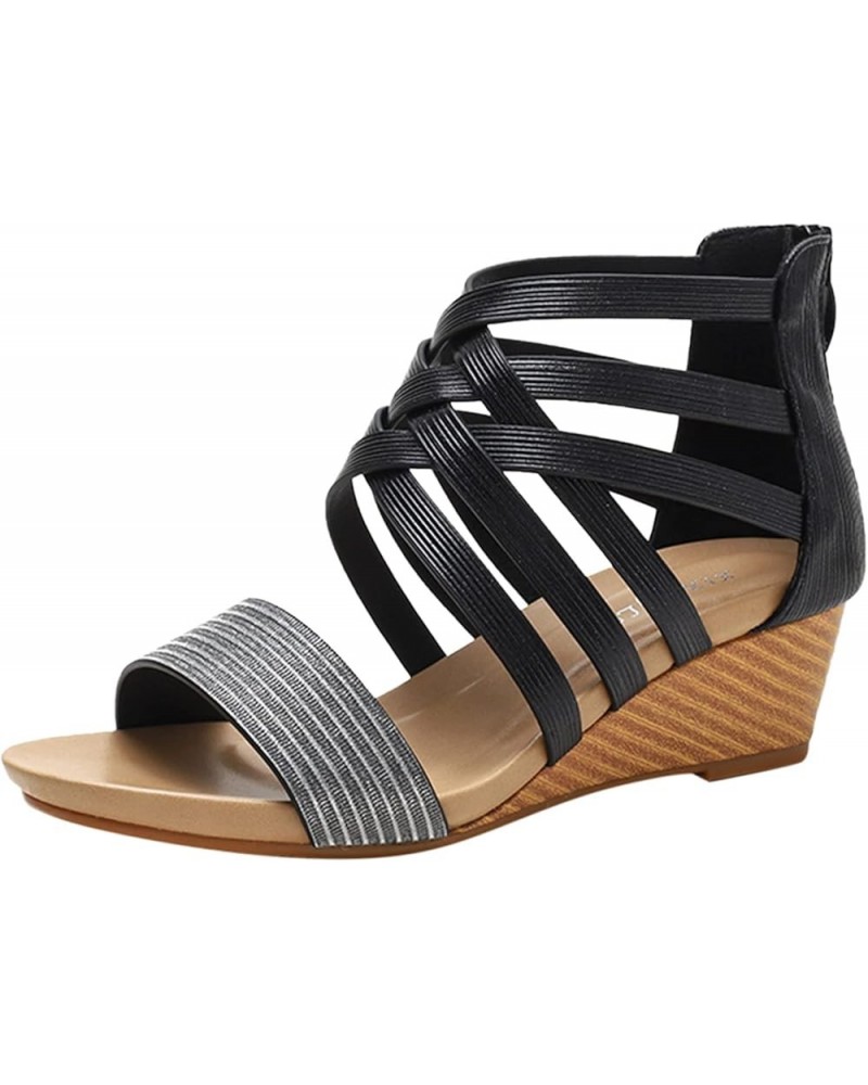 2023 Sandals for Women Dressy Summer Bohemian Style Wedge Sandals Soft Sole Non-Slip Beach Sandals Comfortable I Black $15.15...