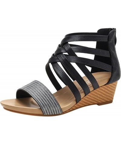 2023 Sandals for Women Dressy Summer Bohemian Style Wedge Sandals Soft Sole Non-Slip Beach Sandals Comfortable I Black $15.15...