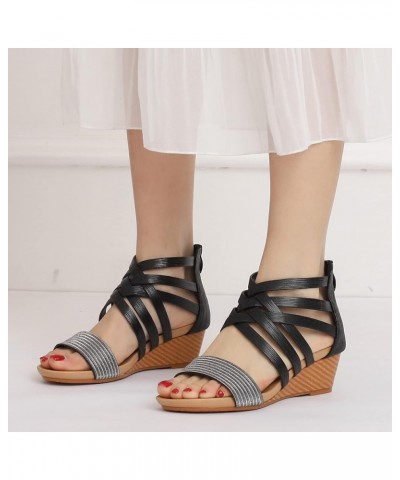 2023 Sandals for Women Dressy Summer Bohemian Style Wedge Sandals Soft Sole Non-Slip Beach Sandals Comfortable I Black $15.15...