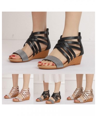 2023 Sandals for Women Dressy Summer Bohemian Style Wedge Sandals Soft Sole Non-Slip Beach Sandals Comfortable I Black $15.15...