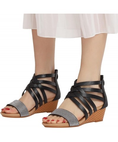 2023 Sandals for Women Dressy Summer Bohemian Style Wedge Sandals Soft Sole Non-Slip Beach Sandals Comfortable I Black $15.15...