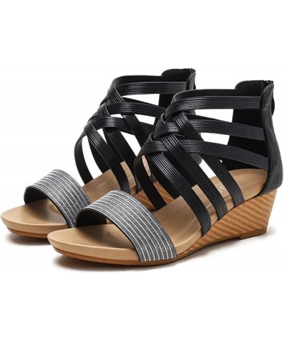 2023 Sandals for Women Dressy Summer Bohemian Style Wedge Sandals Soft Sole Non-Slip Beach Sandals Comfortable I Black $15.15...