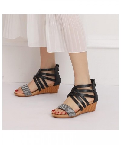 2023 Sandals for Women Dressy Summer Bohemian Style Wedge Sandals Soft Sole Non-Slip Beach Sandals Comfortable I Black $15.15...