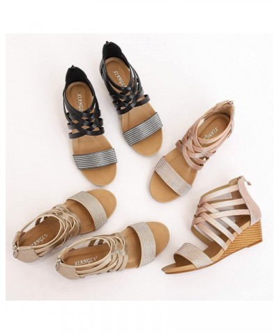 2023 Sandals for Women Dressy Summer Bohemian Style Wedge Sandals Soft Sole Non-Slip Beach Sandals Comfortable I Black $15.15...