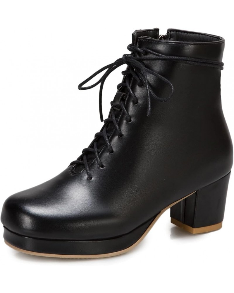 Women Round Toe Wide Fit Zip Block Heel Ankle Boots Black $23.63 Boots