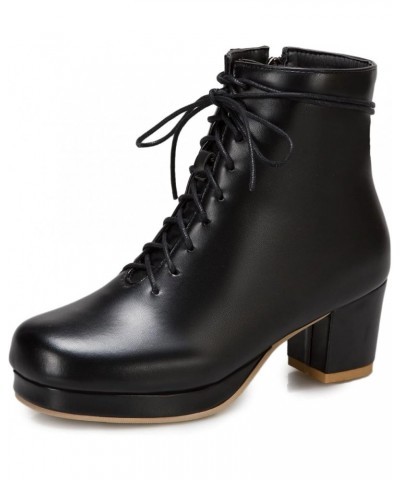 Women Round Toe Wide Fit Zip Block Heel Ankle Boots Black $23.63 Boots