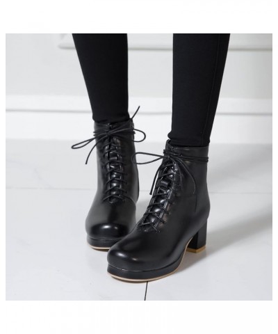 Women Round Toe Wide Fit Zip Block Heel Ankle Boots Black $23.63 Boots