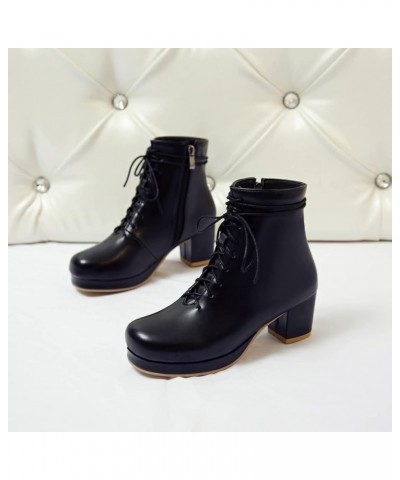 Women Round Toe Wide Fit Zip Block Heel Ankle Boots Black $23.63 Boots