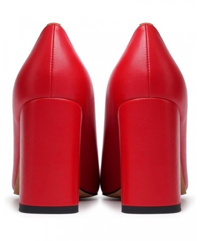 Womens Office Formal Pointed Toe Solid Matte Slip On Block High Heel Pumps Shoes 3.3 Inch Red $19.35 Pumps