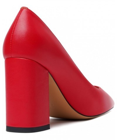 Womens Office Formal Pointed Toe Solid Matte Slip On Block High Heel Pumps Shoes 3.3 Inch Red $19.35 Pumps