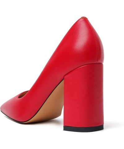 Womens Office Formal Pointed Toe Solid Matte Slip On Block High Heel Pumps Shoes 3.3 Inch Red $19.35 Pumps