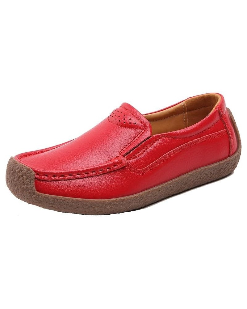 Womens Dressy Comfort Penny Loafers Solid Driving Shoes Flat Shoes Comfort Slip-on Driving Moccasins Red $26.95 Loafers & Sli...