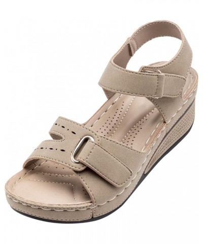 Wedge Sandals for Women, Womens Sandals Comfortable Platform Sandals Summer Breathable Sports Sandals with Buckle Khaki $14.8...