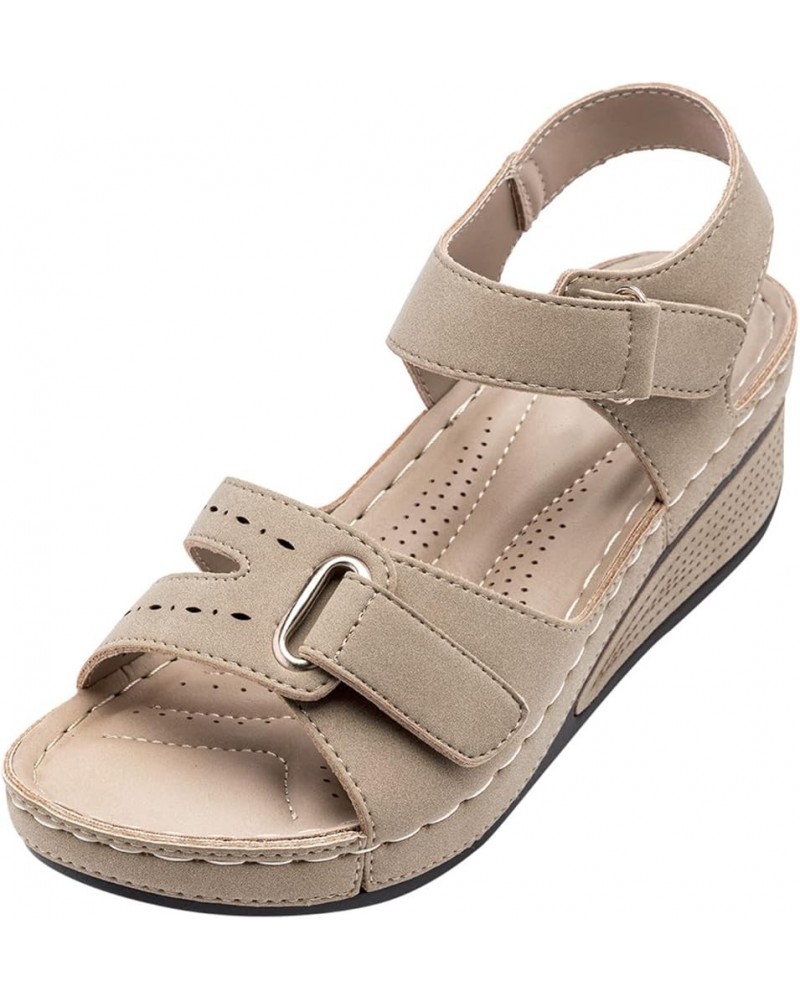 Wedge Sandals for Women, Womens Sandals Comfortable Platform Sandals Summer Breathable Sports Sandals with Buckle Khaki $14.8...