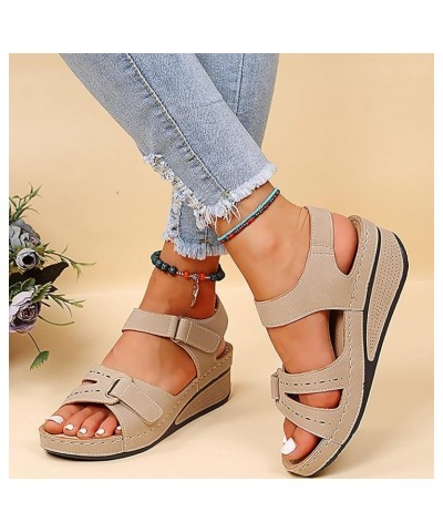 Wedge Sandals for Women, Womens Sandals Comfortable Platform Sandals Summer Breathable Sports Sandals with Buckle Khaki $14.8...