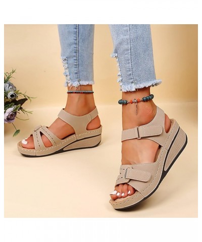 Wedge Sandals for Women, Womens Sandals Comfortable Platform Sandals Summer Breathable Sports Sandals with Buckle Khaki $14.8...