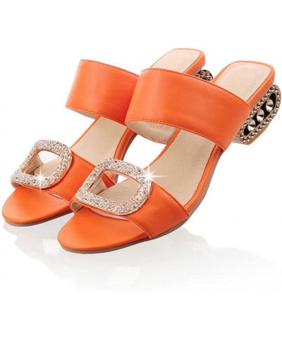 Ladies Chunky Heel Rhinestone Summer Sandals Low Heel Square Root Ladies Slippers Orange 42 $29.05 Sandals