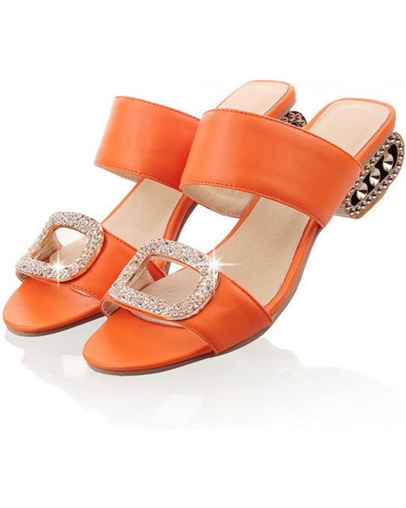 Ladies Chunky Heel Rhinestone Summer Sandals Low Heel Square Root Ladies Slippers Orange 42 $29.05 Sandals