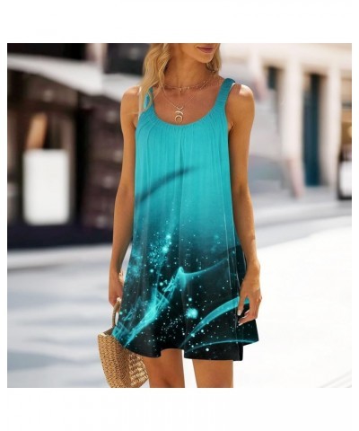 Sundresses for Women Printed Sleeveless Mini Dresses Cute Sling U Neck Beach Dress Elegant Trendy Sundresses 2-turquoise $9.3...