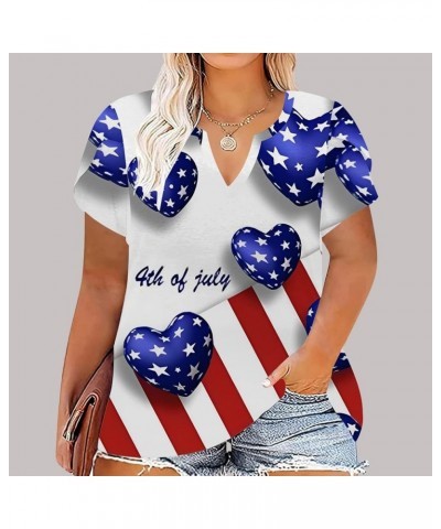 Women's Imitation Cotton Loose Large Size Independence Day Print Short Sleeve V Neck T Shirt Top Women Loose Hot Pink $14.20 ...