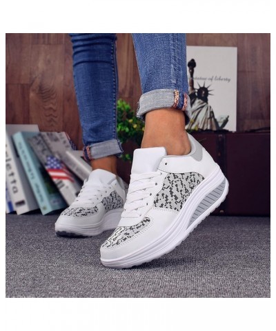 Womens Running Sneakers Lace up Breathe Mesh Walking Shoes Women Fashion Comfort Wedge Platform Loafers Running Sport Shoes (...