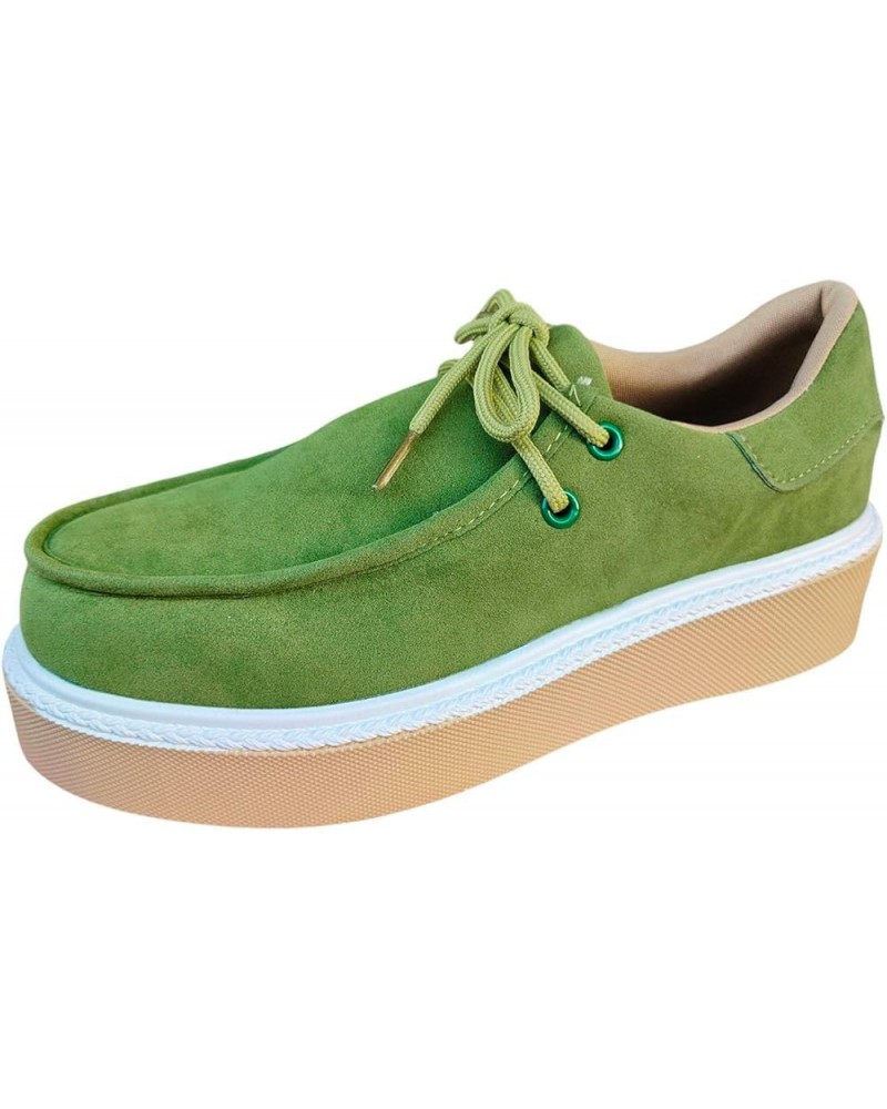 Ladies Fashion Retro Solid Suede Lace Up Round Toe Thick Sole Casual Shoes Formal Sandals with Arch Support Green $14.35 Outd...