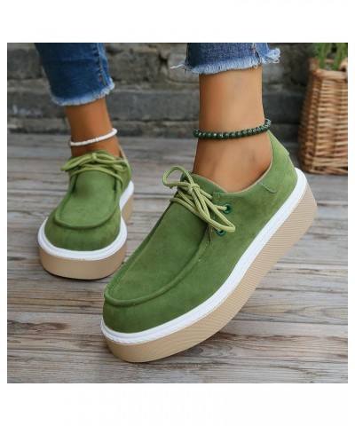 Ladies Fashion Retro Solid Suede Lace Up Round Toe Thick Sole Casual Shoes Formal Sandals with Arch Support Green $14.35 Outd...