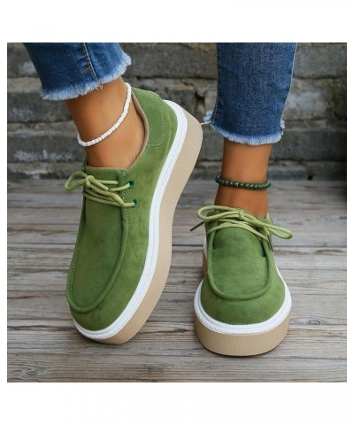 Ladies Fashion Retro Solid Suede Lace Up Round Toe Thick Sole Casual Shoes Formal Sandals with Arch Support Green $14.35 Outd...