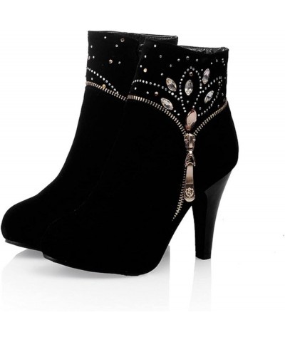 Ankle Boots with Rhinestone Women Sexy High Heels Booties Chelsea Ankle Boots with Zipper Autumn Winter Retro Suede Ankle Sho...