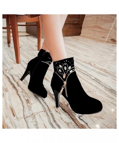 Ankle Boots with Rhinestone Women Sexy High Heels Booties Chelsea Ankle Boots with Zipper Autumn Winter Retro Suede Ankle Sho...